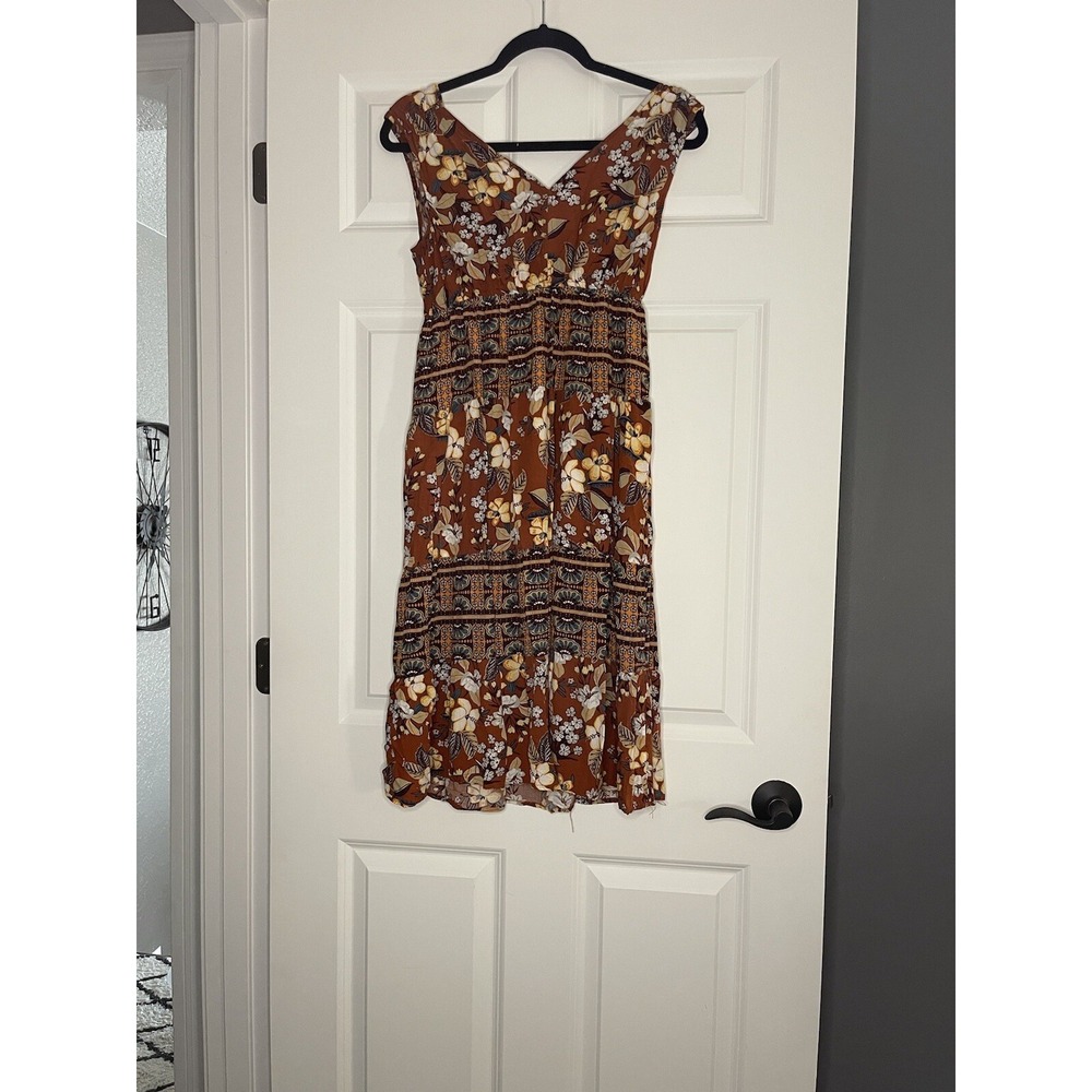 Lapis V Neck Tiered Midi Dress Small Rust W Multi Floral